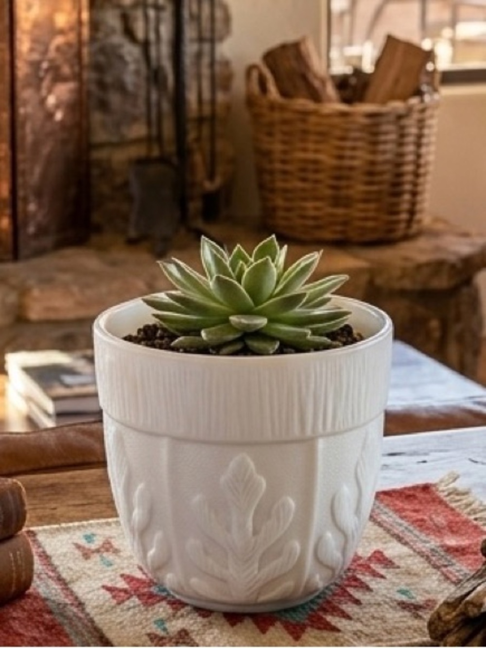 Vintage FTD‎ White Embossed oak leaf milk glass Planter 5 inch